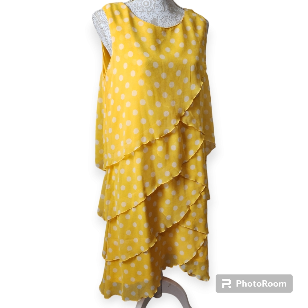 Anthony Richards Yellow/White Tiered Summer Polka Dot Dress size 14P